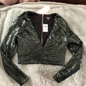 Emerald Sequin Deep V Crop Top